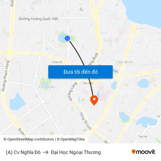 (A) Cv Nghĩa Đô to Đại Học Ngoại Thương map