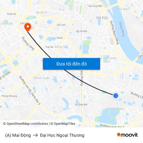 (A) Mai Động to Đại Học Ngoại Thương map