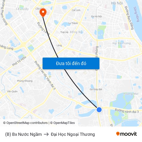 (B) Bx Nước Ngầm to Đại Học Ngoại Thương map