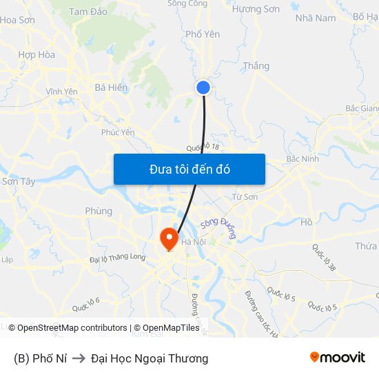 (B) Phố Nỉ to Đại Học Ngoại Thương map