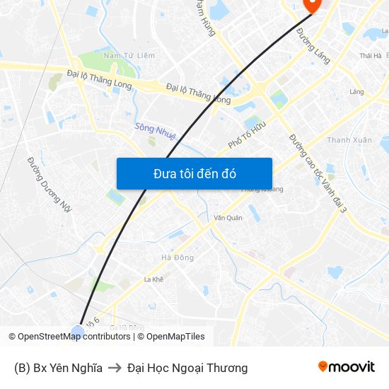 (B) Bx Yên Nghĩa to Đại Học Ngoại Thương map