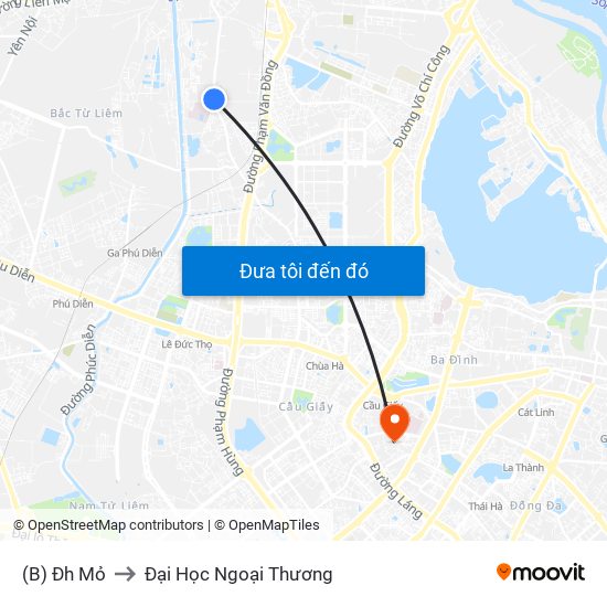 (B) Đh Mỏ to Đại Học Ngoại Thương map