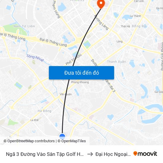 Ngã 3 Đường Vào Sân Tập Golf  Hà Đông - Văn Phú to Đại Học Ngoại Thương map