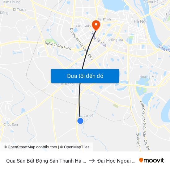 Qua Sàn Bất Động Sản Thanh Hà Mường Thanh to Đại Học Ngoại Thương map