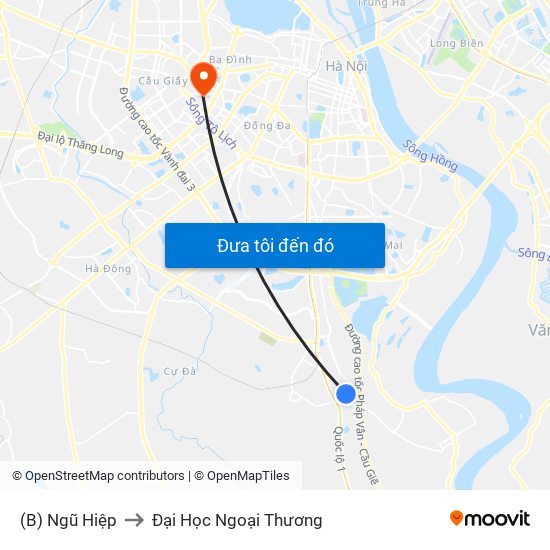 (B) Ngũ Hiệp to Đại Học Ngoại Thương map