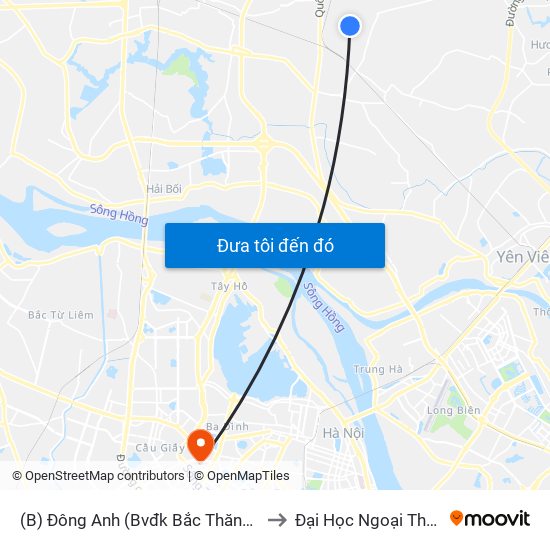 (B) Đông Anh (Bvđk Bắc Thăng Long) to Đại Học Ngoại Thương map