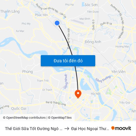 Thế Giới Sữa Tốt Đường Ngô Miên to Đại Học Ngoại Thương map