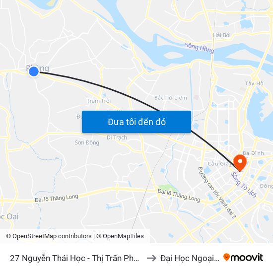 27 Nguyễn Thái Học - Thị Trấn Phùng - Đan Phượng to Đại Học Ngoại Thương map