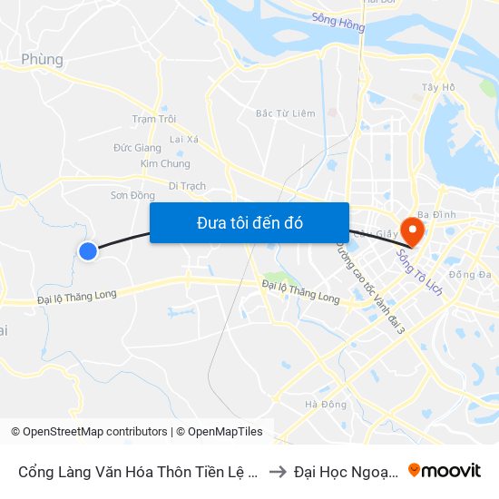 Cổng Làng Văn Hóa Thôn Tiền Lệ - Đê Song Phương to Đại Học Ngoại Thương map