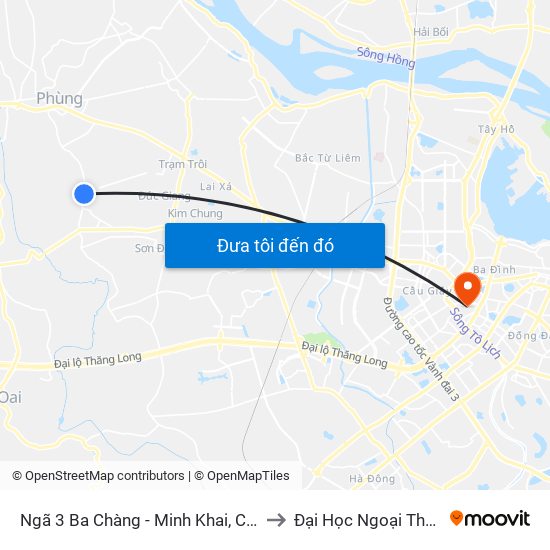 Ngã 3 Ba Chàng - Minh Khai, Cát Quế to Đại Học Ngoại Thương map