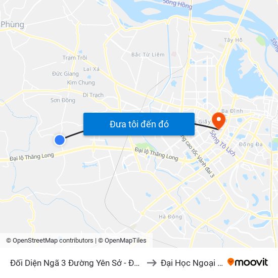 Đối Diện Ngã 3 Đường Yên Sở - Đê Song Phương to Đại Học Ngoại Thương map