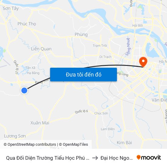 Qua Đối Diện Trường Tiểu Học Phú Cát 50m - Xã Phú Cát to Đại Học Ngoại Thương map