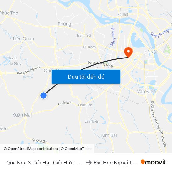 Qua Ngã 3 Cấn Hạ - Cấn Hữu - Quốc Oai to Đại Học Ngoại Thương map