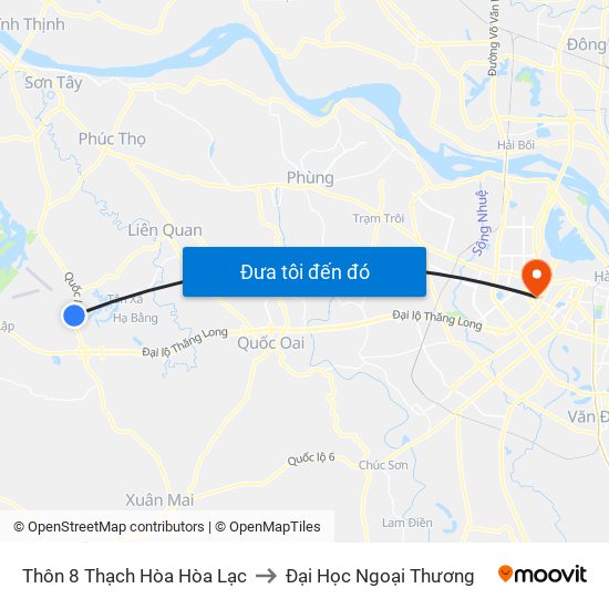 Thôn 8 Thạch Hòa Hòa Lạc to Đại Học Ngoại Thương map