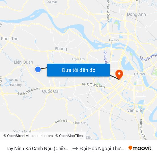 Tây Ninh Xã Canh Nậu (Chiều Đi) to Đại Học Ngoại Thương map