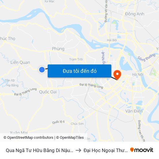 Qua Ngã Tư Hữu Bằng Di Nậu 30m to Đại Học Ngoại Thương map