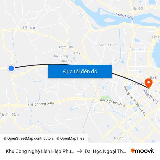 Khu Công Nghệ Liên Hiệp Phúc Thọ to Đại Học Ngoại Thương map