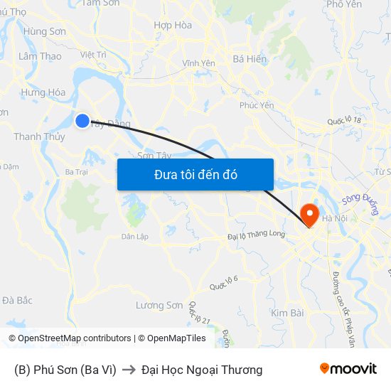 (B) Phú Sơn (Ba Vì) to Đại Học Ngoại Thương map