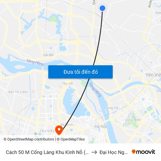 Cách 50 M Cổng Làng Khu Kình Nỗ ( Gần Viên Bắc Thăng Long ) to Đại Học Ngoại Thương map