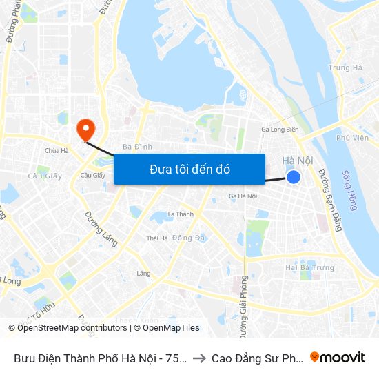 Bưu Điện Thành Phố Hà Nội - 75b Đinh Tiên Hoàng to Cao Đẳng Sư Phạm Hà Nội map