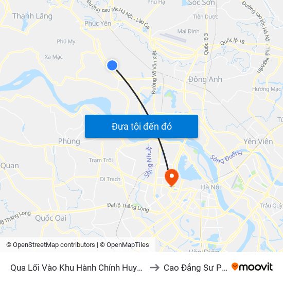 Qua Lối Vào Khu Hành Chính Huyện Mê Linh 100m - Ql23 to Cao Đẳng Sư Phạm Hà Nội map