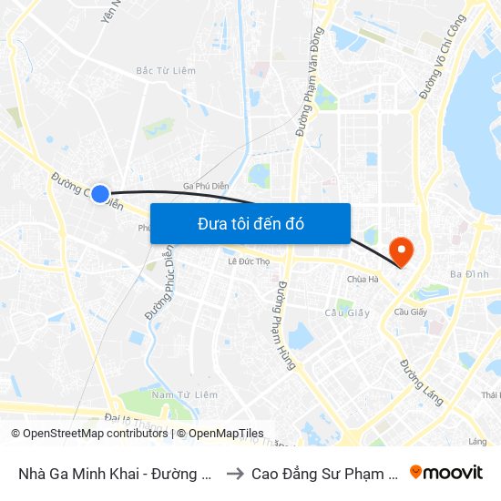 Nhà Ga Minh Khai - Đường Cầu Diễn to Cao Đẳng Sư Phạm Hà Nội map