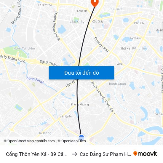 Cổng Thôn Yên Xá - 89 Cầu Bươu to Cao Đẳng Sư Phạm Hà Nội map