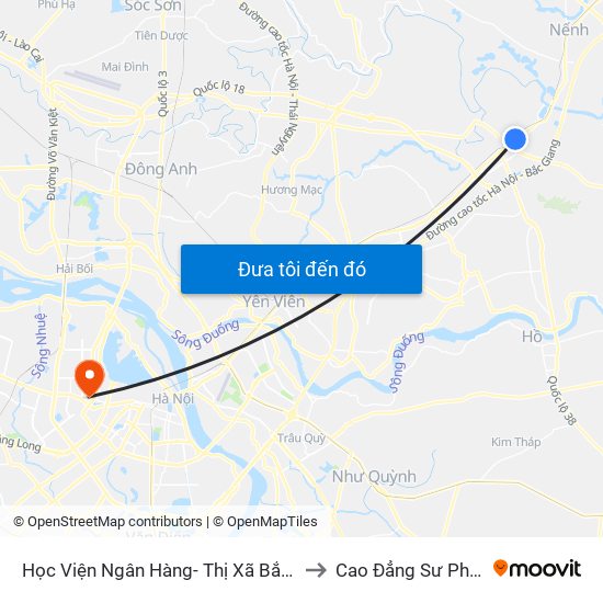 Học Viện Ngân Hàng- Thị Xã Bắc Ninh - Quốc Lộ 1 to Cao Đẳng Sư Phạm Hà Nội map