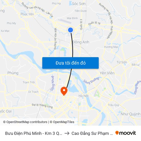 Bưu Điện Phú Minh - Km 3 Quốc Lộ 2 to Cao Đẳng Sư Phạm Hà Nội map