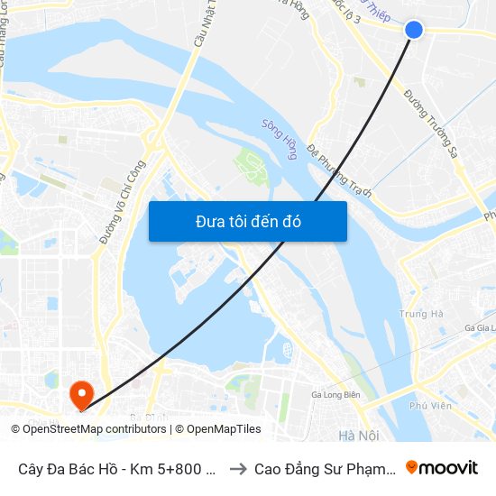 Cây Đa Bác Hồ - Km 5+800 Quốc Lộ 3 to Cao Đẳng Sư Phạm Hà Nội map