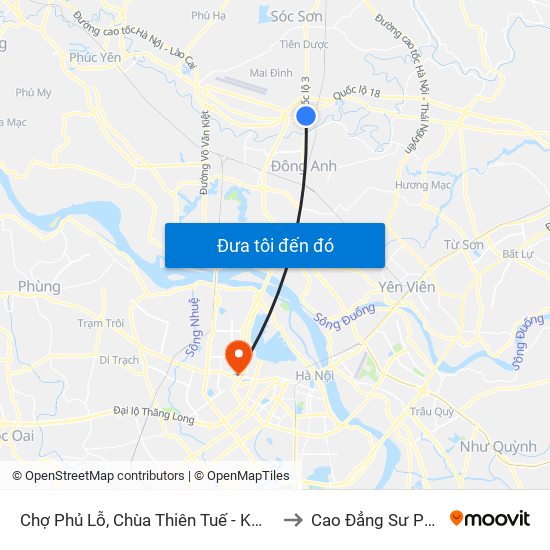 Chợ Phủ Lỗ, Chùa Thiên Tuế - Km 18+600 Quốc Lộ 3 to Cao Đẳng Sư Phạm Hà Nội map