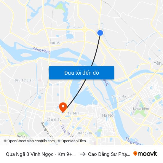 Qua Ngã 3 Vĩnh Ngọc - Km 9+335 Quốc Lộ 3 to Cao Đẳng Sư Phạm Hà Nội map