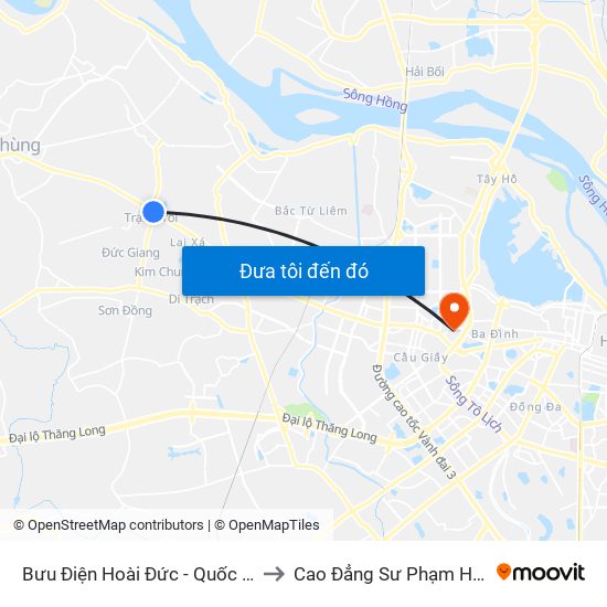 Bưu Điện Hoài Đức - Quốc Lộ 32 to Cao Đẳng Sư Phạm Hà Nội map