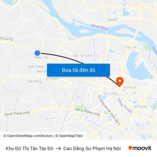 Khu Đô Thị Tân Tây Đô to Cao Đẳng Sư Phạm Hà Nội map