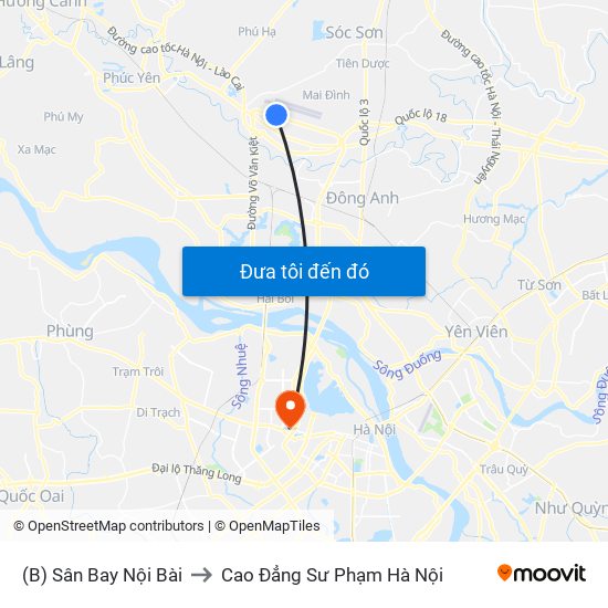 (B) Sân Bay Nội Bài to Cao Đẳng Sư Phạm Hà Nội map