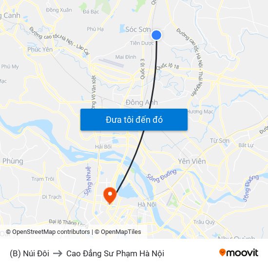 (B) Núi Đôi to Cao Đẳng Sư Phạm Hà Nội map