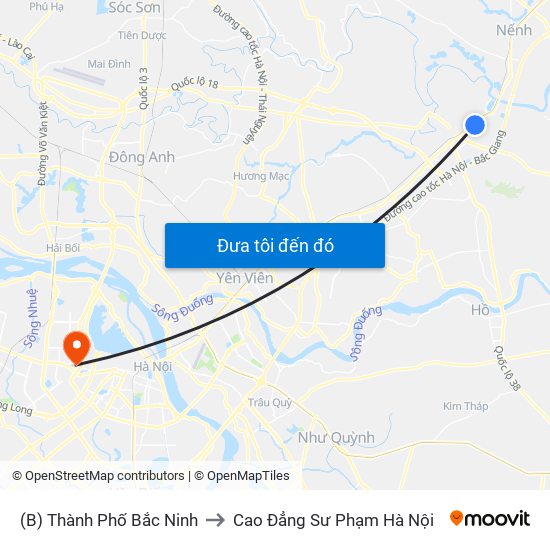 (B) Thành Phố Bắc Ninh to Cao Đẳng Sư Phạm Hà Nội map