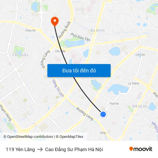 119 Yên Lãng to Cao Đẳng Sư Phạm Hà Nội map