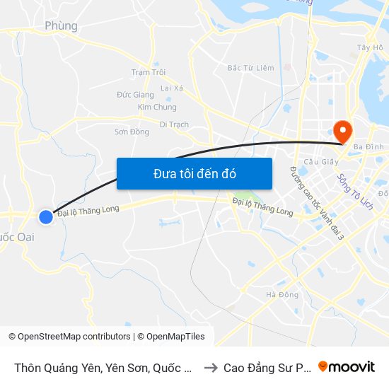 Thôn Quảng Yên, Yên Sơn, Quốc Oai - Đại Lộ Thăng Long to Cao Đẳng Sư Phạm Hà Nội map