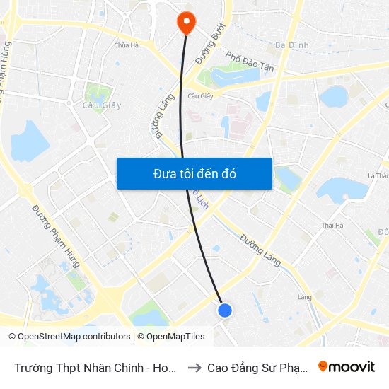 Trường Thpt Nhân Chính - Hoàng Đạo Thúy to Cao Đẳng Sư Phạm Hà Nội map