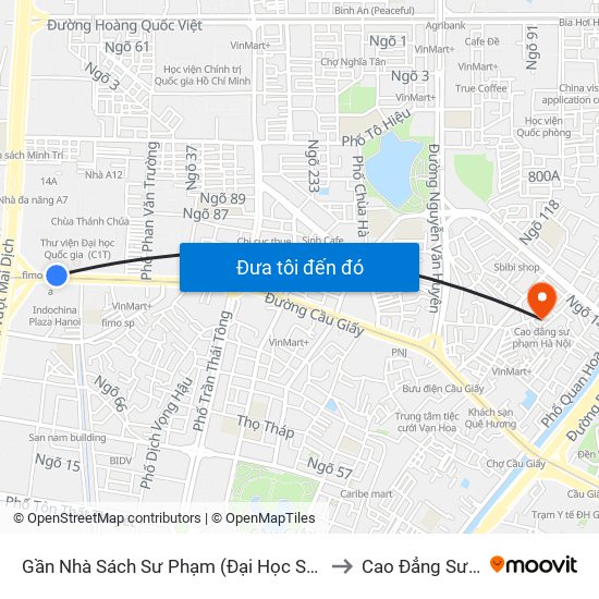 Gần Nhà Sách Sư Phạm (Đại Học Sư Phạm Hà Nội) - 136 Xuân Thủy to Cao Đẳng Sư Phạm Hà Nội map