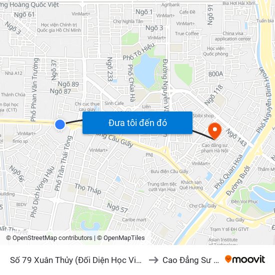 Số 79 Xuân Thủy (Đối Diện Học Viện Báo Chí Và Tuyên Truyền) to Cao Đẳng Sư Phạm Hà Nội map