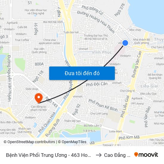 Bệnh Viện Phổi Trung Ương - 463 Hoàng Hoa Thám (Đối Diện 410 Hoàng Hoa Thám) to Cao Đẳng Sư Phạm Hà Nội map