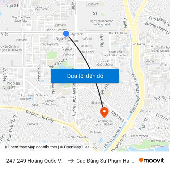 247-249 Hoàng Quốc Việt to Cao Đẳng Sư Phạm Hà Nội map