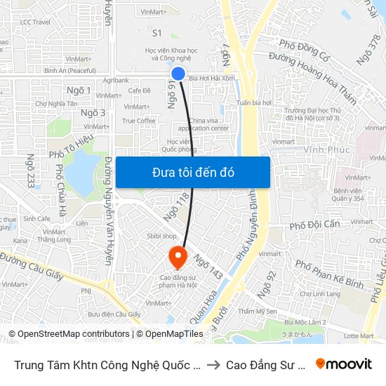 Trung Tâm Khtn Công Nghệ Quốc Gia - 18 Hoàng Quốc Việt to Cao Đẳng Sư Phạm Hà Nội map