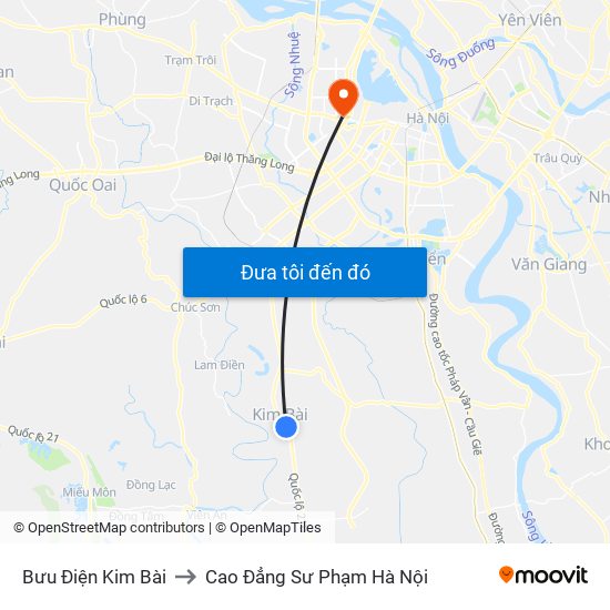 Bưu Điện Kim Bài to Cao Đẳng Sư Phạm Hà Nội map