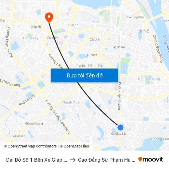 Dải Đỗ Số 1 Bến Xe Giáp Bát to Cao Đẳng Sư Phạm Hà Nội map