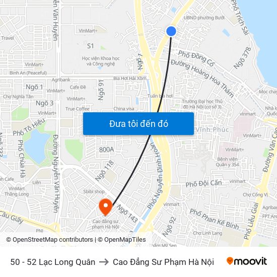 50 - 52 Lạc Long Quân to Cao Đẳng Sư Phạm Hà Nội map