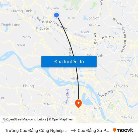 Trường Cao Đẳng Công Nghiệp Phúc Yên (Chiều Về) to Cao Đẳng Sư Phạm Hà Nội map