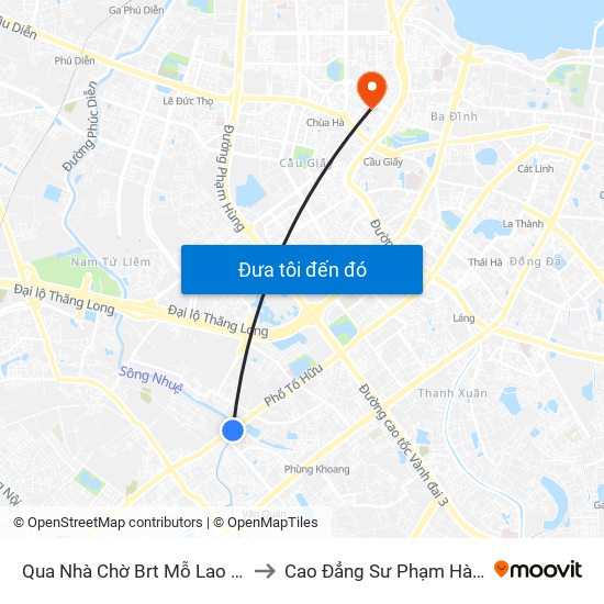 Qua Nhà Chờ Brt Mỗ Lao 30m to Cao Đẳng Sư Phạm Hà Nội map